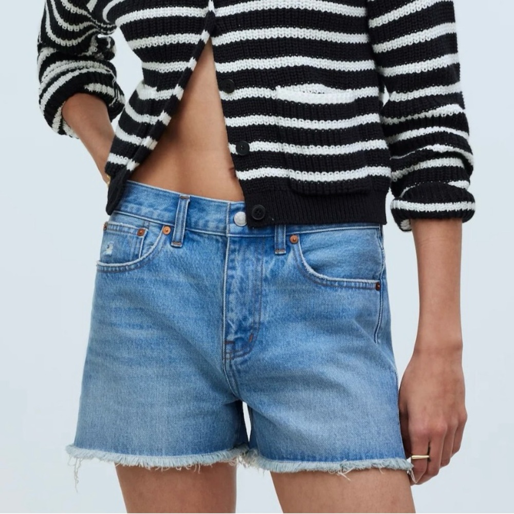 Madewell Relaxed Denim Shorts Medium Wash Raw Hem
